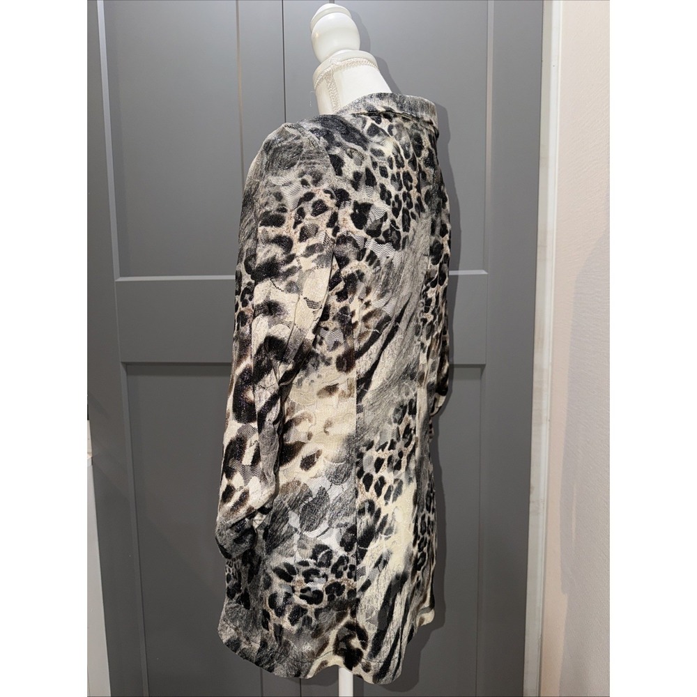 Alberto Makali Leopard Print Lace Blazer Womens L Brown Pockets Mob Wife 3/4 - Picture 2 of 11